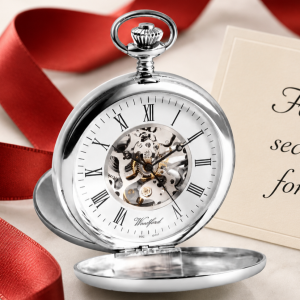Sterling Silver Double Hunter Mechanical Pocket Watch Albert Bar with Chain