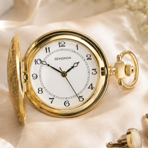 Gold Plated Full Hunter Quartz Pocket Watch Gents with Chain
