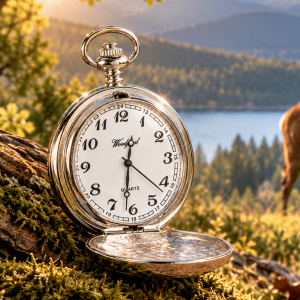 Stag Chrome & Pewter Full Hunter Quartz Pocket Watch with Chain