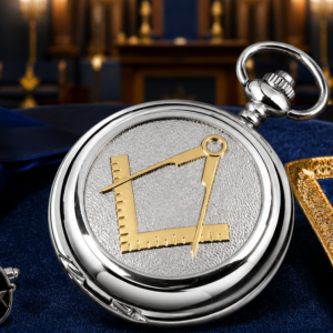 Masonic Chrome Plated Full Hunter Quartz Pocket Watch with Chain