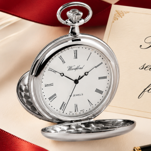 Battle of Britain Chrome Plated Double Hunter Mechanical Pocket Watch with Chain