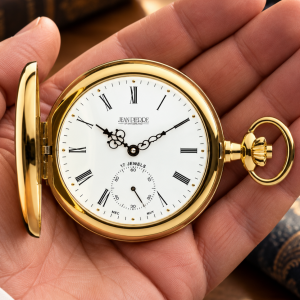Gold Plated Full Hunter Pocket Watch With Roman Numerals