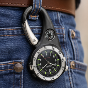 Clip Watches Stainless Steel Quartz Pocket Watch Black
