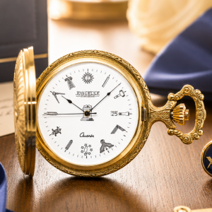 Masonic Gold Plated Full Hunter Date Display Quartz Pocket Watch with Chain (Masonic Numerals)