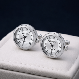 Chrome Plated Silver Dial Watches Cufflinks