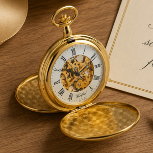 Gold Plated Double Hunter Mechanical Pocket Watch with Chain