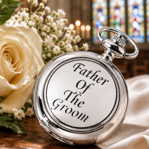 Chrome & Pewter Full Hunter Quartz Pocket Watch with Chain