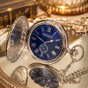 Blue Sunburst Full Hunter Mechanical Pocket Watch