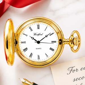 Gold Plated Full Hunter Quartz Pocket Watch
