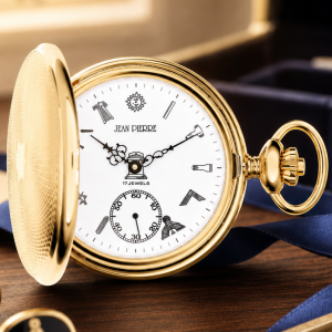 Masonic Gold Plated Half Hunter Mechanical Pocket Watch with Chain