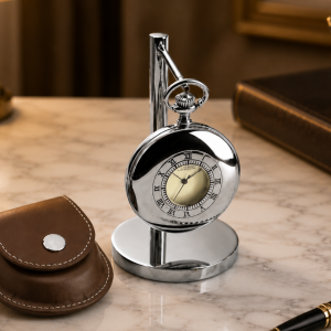 Chrome Plated Half Hunter Quartz Pocket Watch