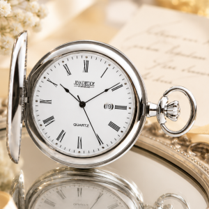 Chrome Plated Full Hunter Date Display Quartz Pocket Watch with Chain (48mm) (G555CQ)