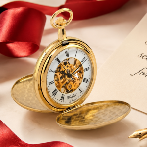 Gold Plated Double Hunter Mechanical Pocket Watch with Chain