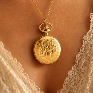 Womens Gold Plated Full Hunter Quartz Pendant Watch With Roman Numerals