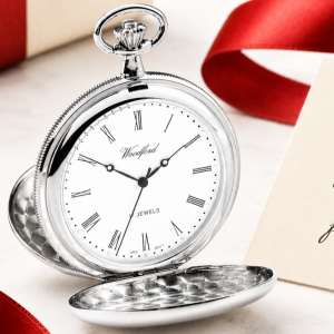 Chrome Plated Double Hunter Mechanical Pocket Watch with Chain